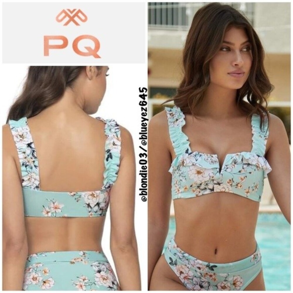 PQ Swim Posies Ruffle V Top M